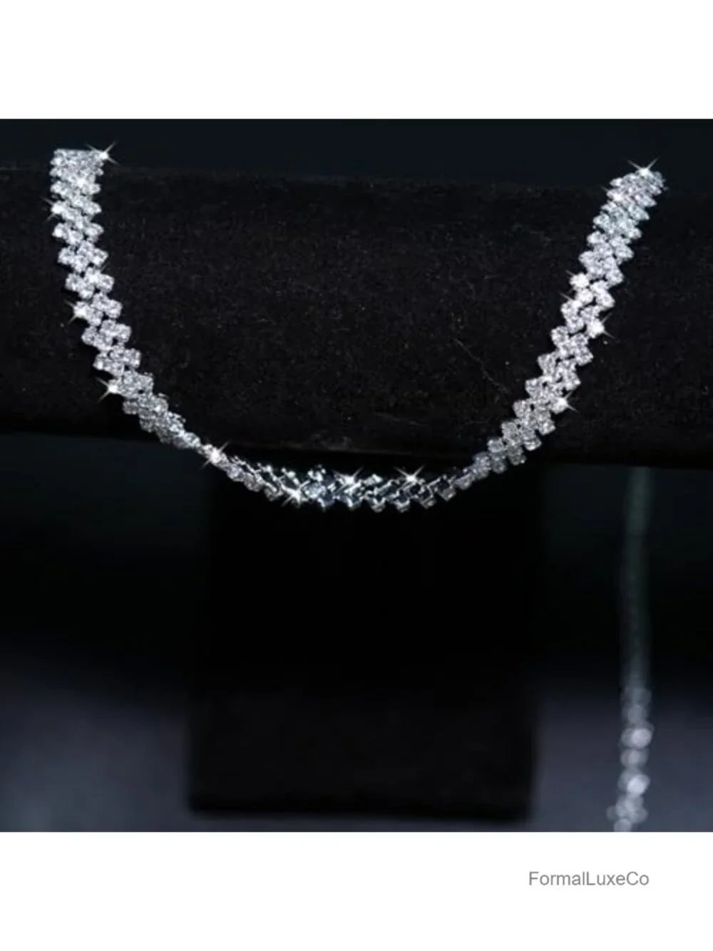 Rhinestone Choker Necklace Set Adjustable Sparkly Crystal Jewelry